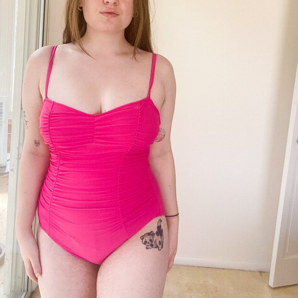 Hot Pink Fuchsia One-Piece Swimsuit with Ruching
